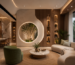 Interior Designer in Bengaluru creating a luxury living room with charcoal louvers, UV marble sheet TV wall, WPC panels, elegant furniture, warm LED lighting, and premium wall décor.