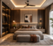 Modern luxury bedroom interior design in Bengaluru featuring WPC wall panels, warm LED lighting, elegant furniture, and premium wall décor.
